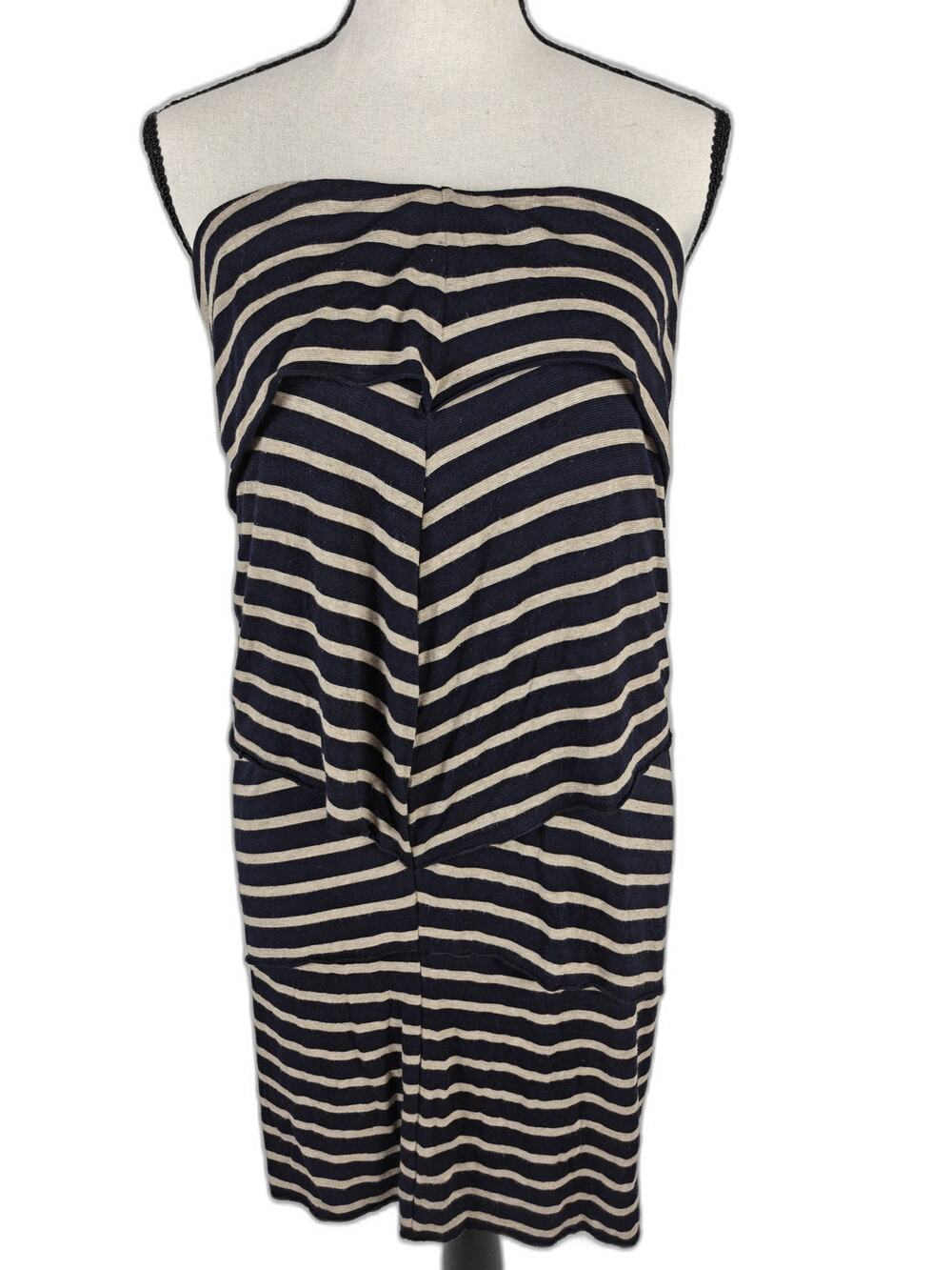 Women’s Bailey 44 Strapless Dress Navy Beige Striped Size M